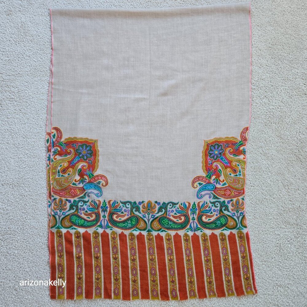 Embroidered Cashmere Scarf Boho Earthy Artisan - Picture 13 of 14
